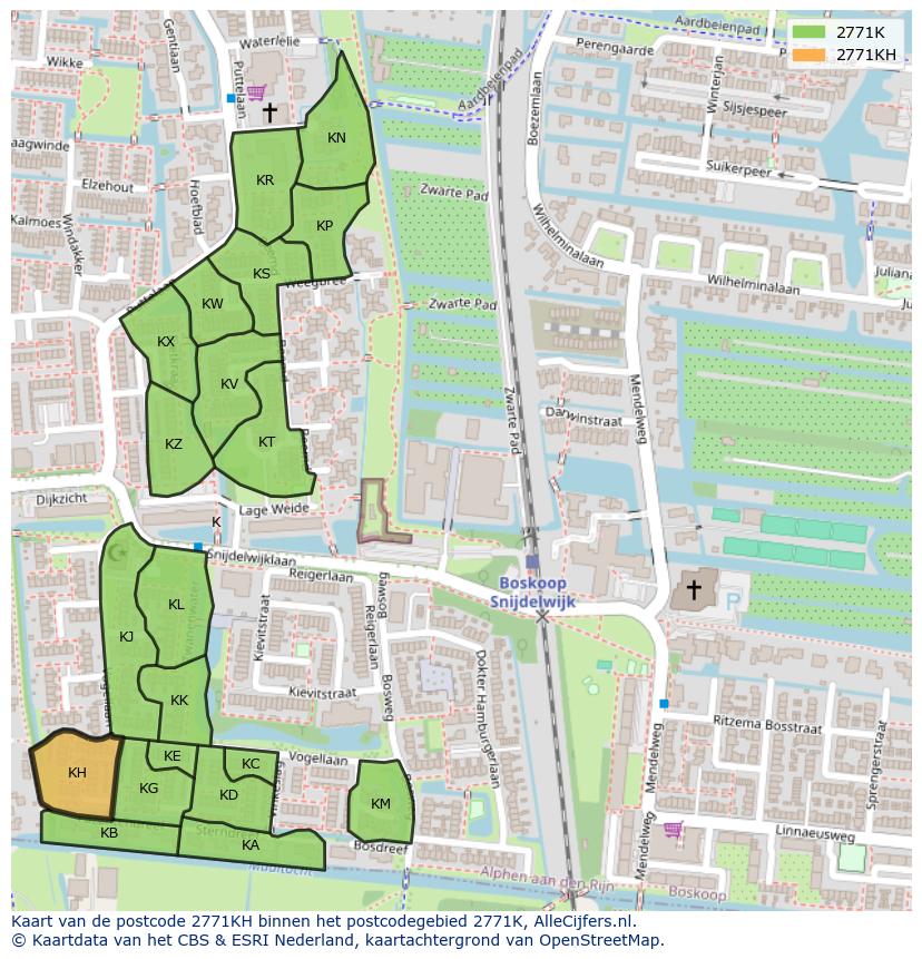 Afbeelding van het postcodegebied 2771 KH op de kaart.