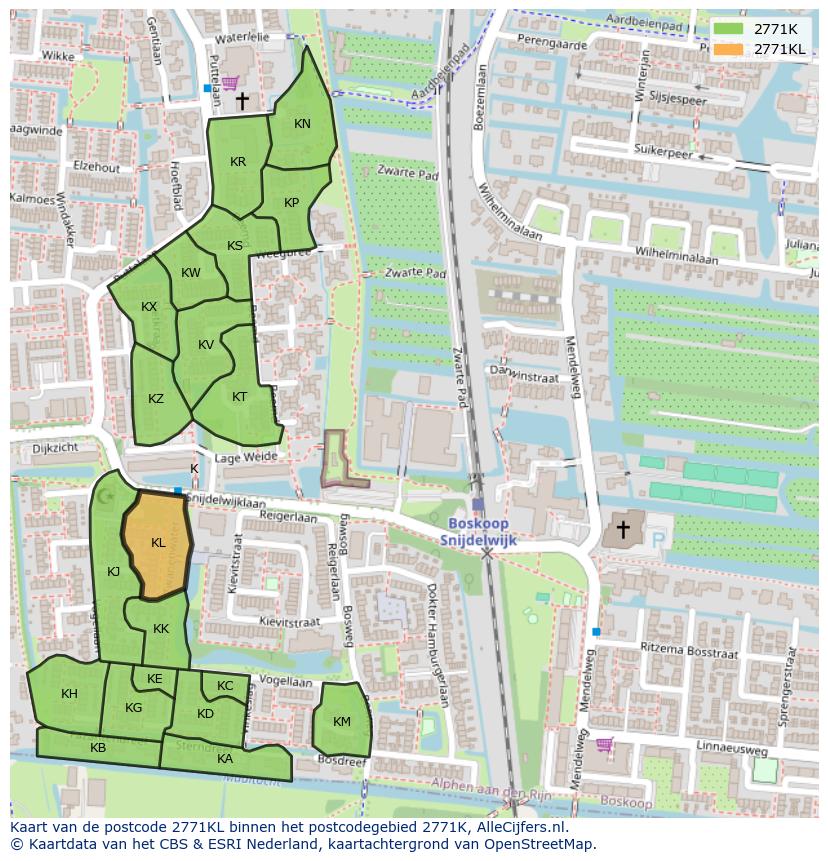 Afbeelding van het postcodegebied 2771 KL op de kaart.