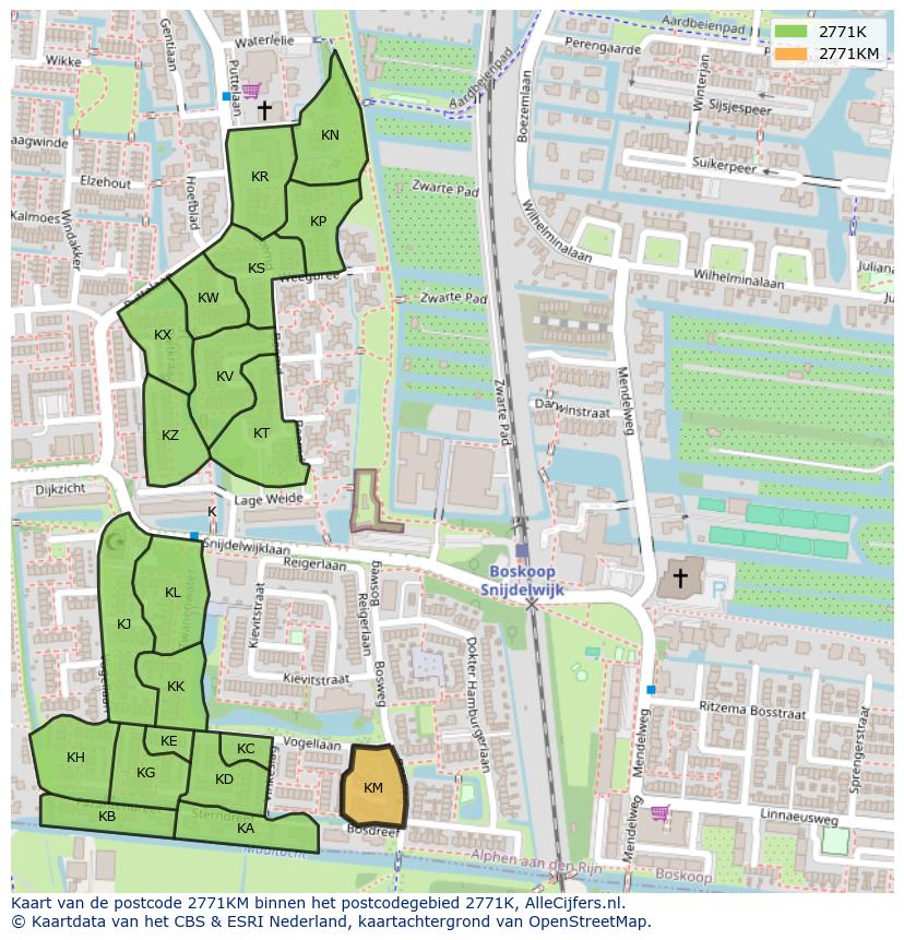 Afbeelding van het postcodegebied 2771 KM op de kaart.