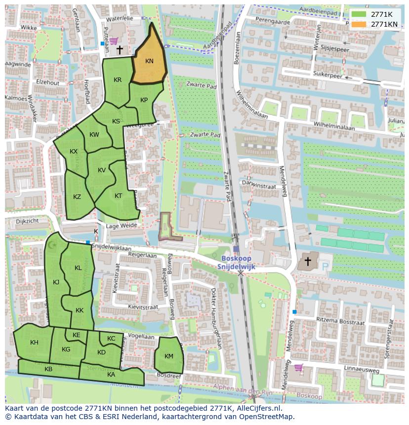 Afbeelding van het postcodegebied 2771 KN op de kaart.