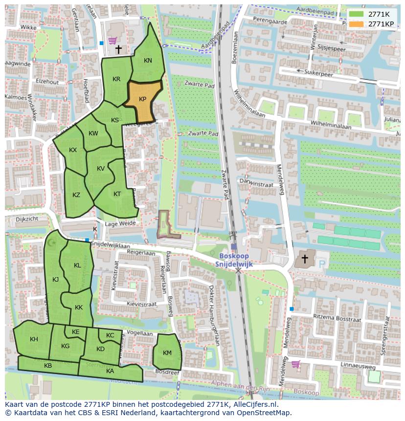 Afbeelding van het postcodegebied 2771 KP op de kaart.