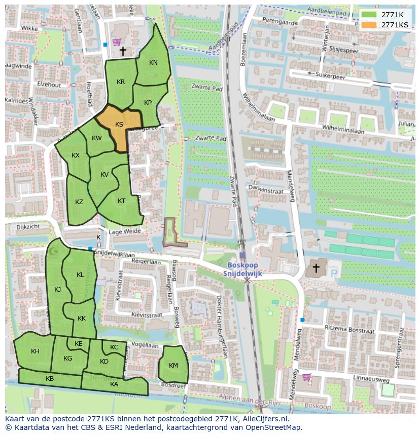 Afbeelding van het postcodegebied 2771 KS op de kaart.