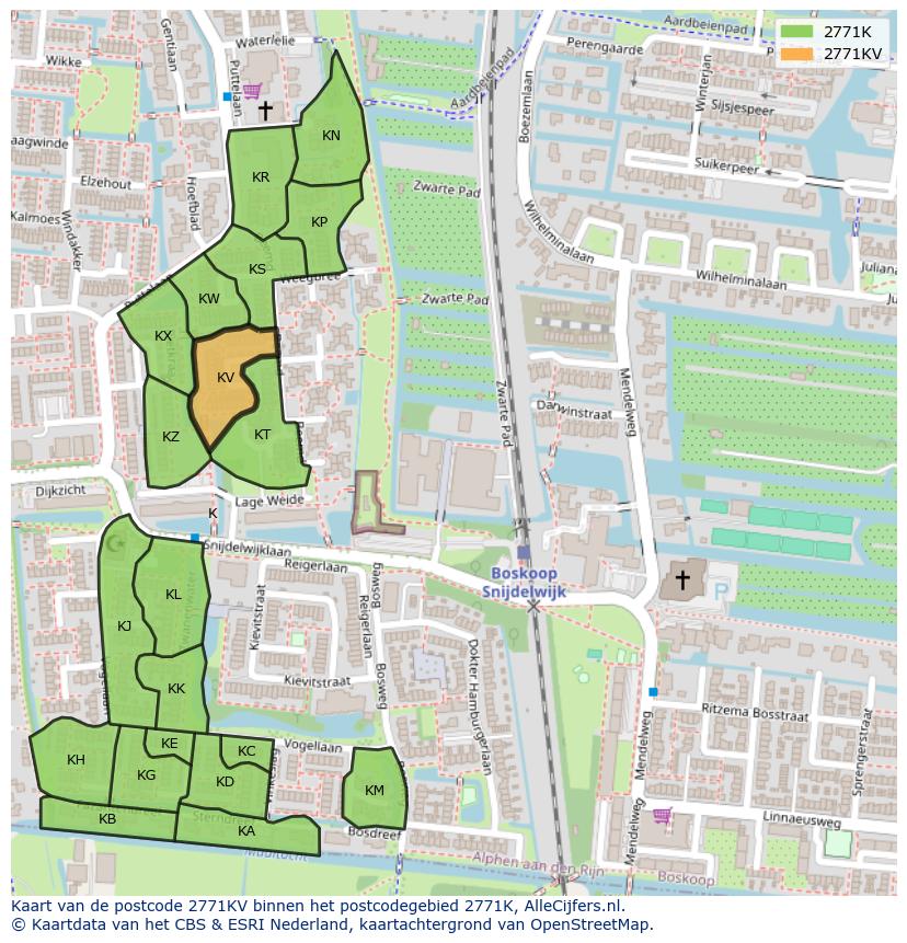 Afbeelding van het postcodegebied 2771 KV op de kaart.