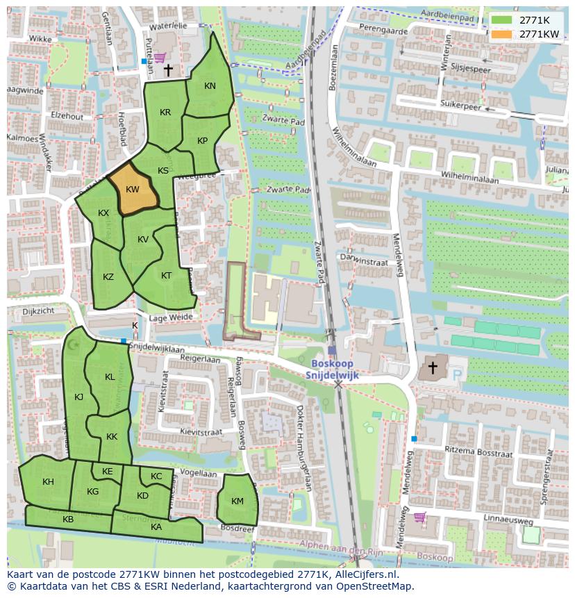 Afbeelding van het postcodegebied 2771 KW op de kaart.