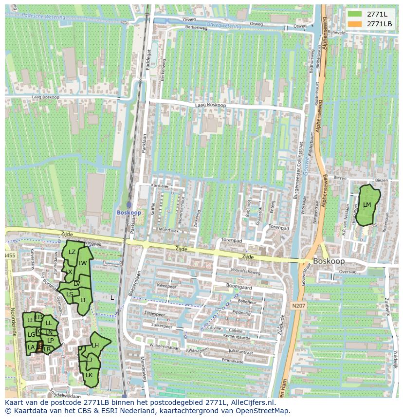 Afbeelding van het postcodegebied 2771 LB op de kaart.