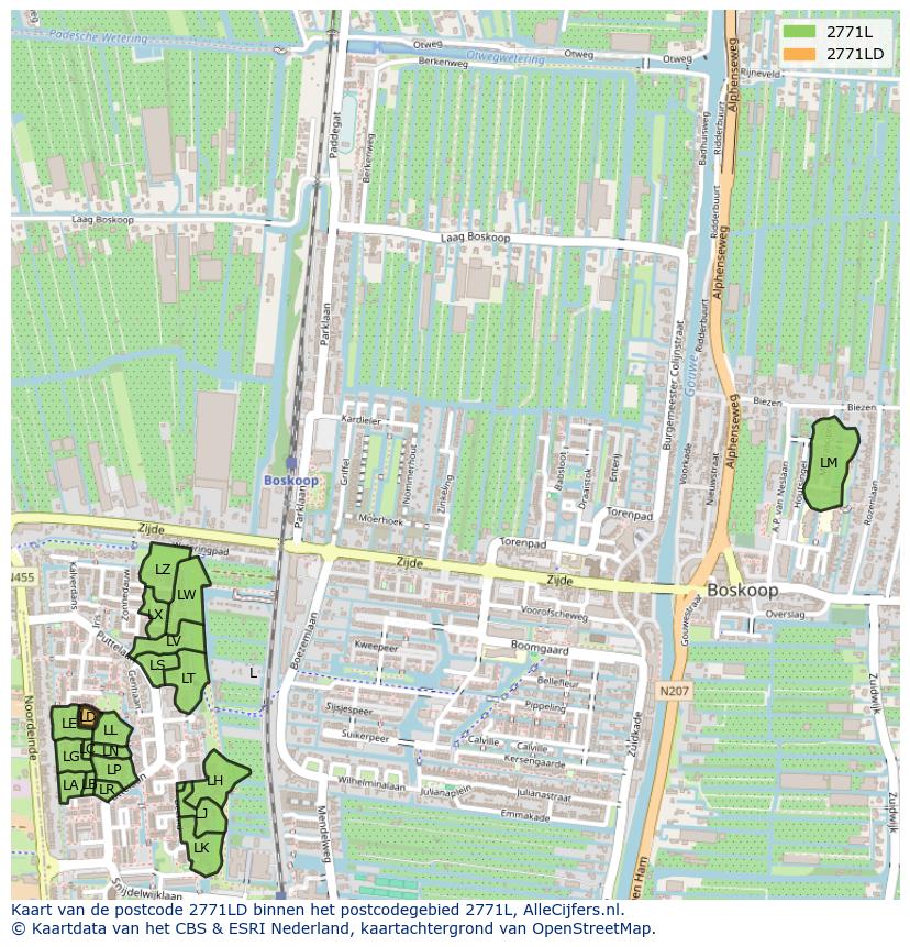 Afbeelding van het postcodegebied 2771 LD op de kaart.