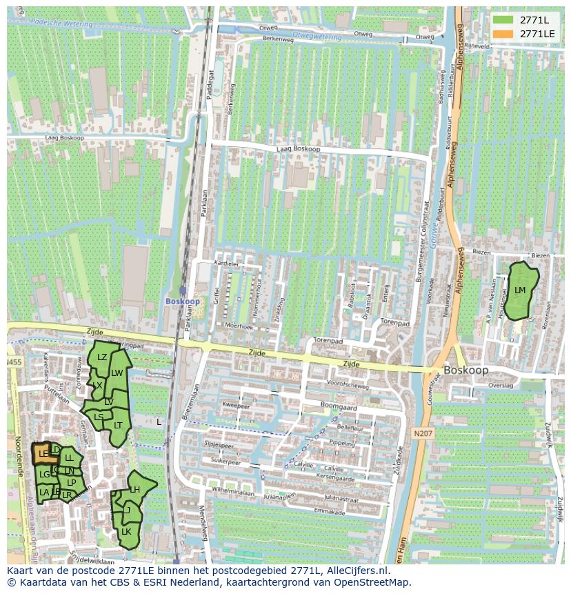 Afbeelding van het postcodegebied 2771 LE op de kaart.