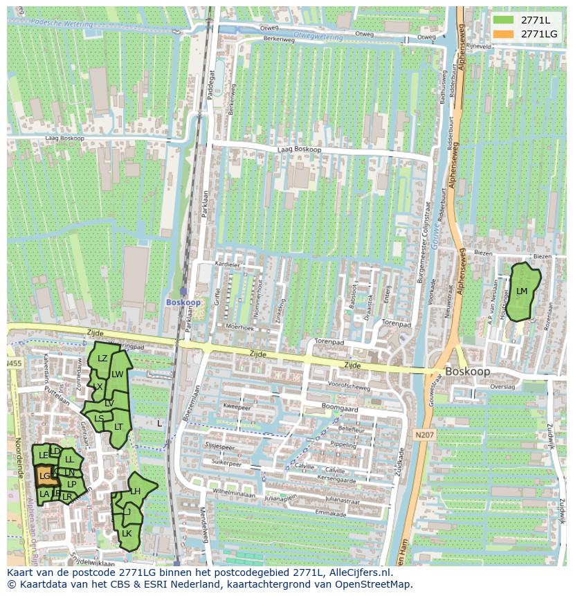 Afbeelding van het postcodegebied 2771 LG op de kaart.