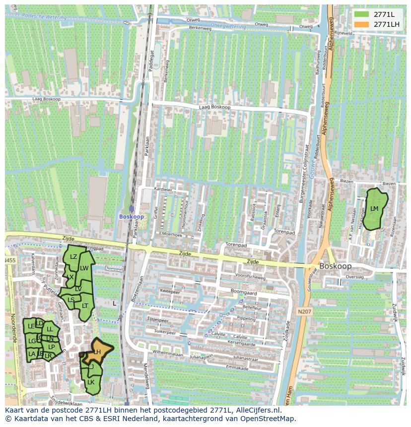 Afbeelding van het postcodegebied 2771 LH op de kaart.