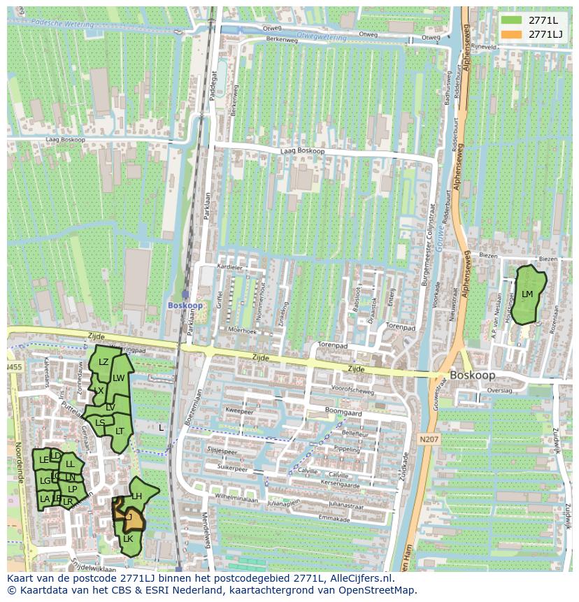 Afbeelding van het postcodegebied 2771 LJ op de kaart.