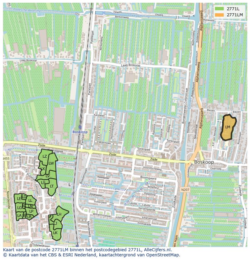 Afbeelding van het postcodegebied 2771 LM op de kaart.