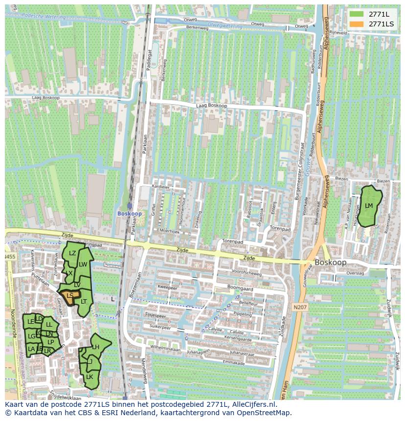 Afbeelding van het postcodegebied 2771 LS op de kaart.