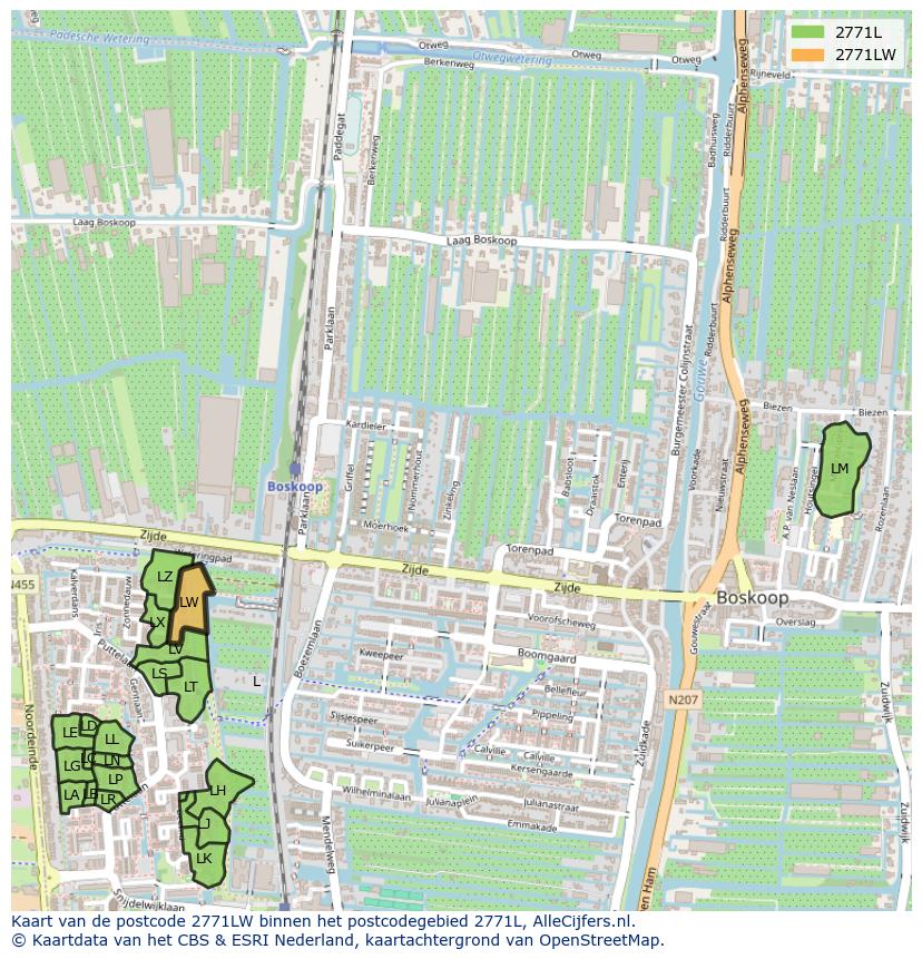Afbeelding van het postcodegebied 2771 LW op de kaart.