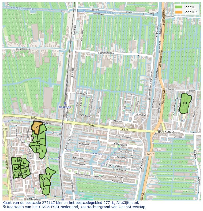 Afbeelding van het postcodegebied 2771 LZ op de kaart.