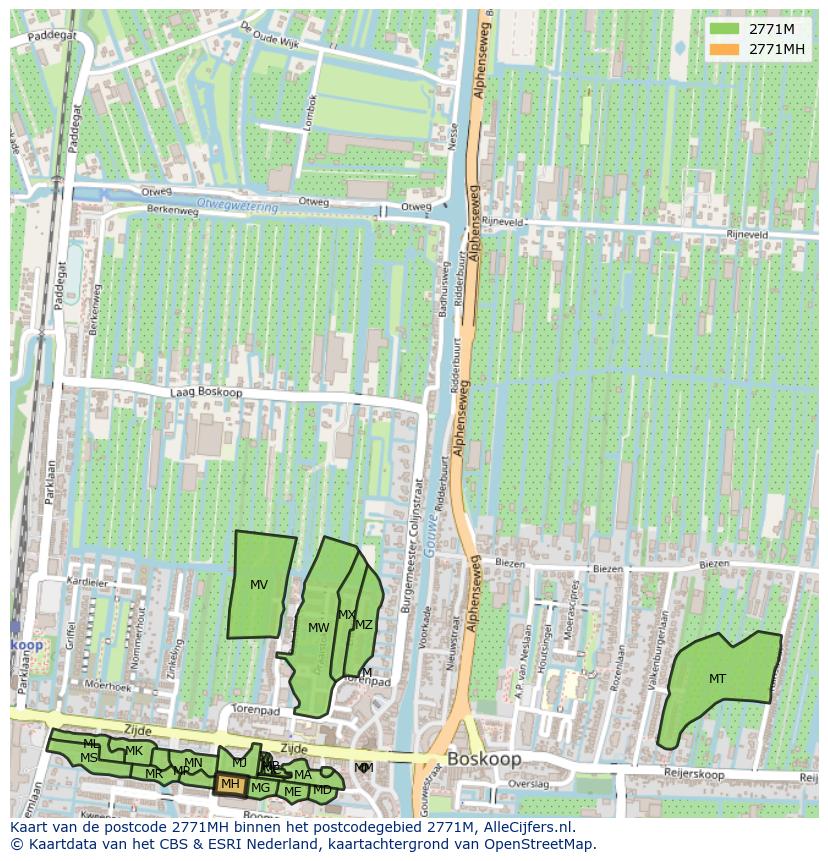 Afbeelding van het postcodegebied 2771 MH op de kaart.