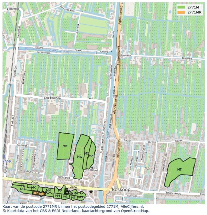 Afbeelding van het postcodegebied 2771 MR op de kaart.