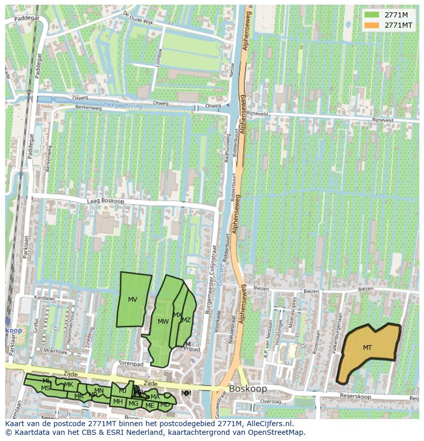 Afbeelding van het postcodegebied 2771 MT op de kaart.