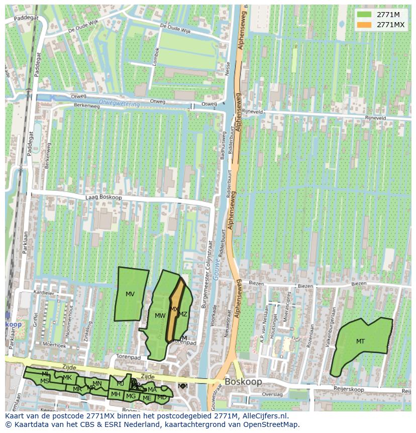 Afbeelding van het postcodegebied 2771 MX op de kaart.