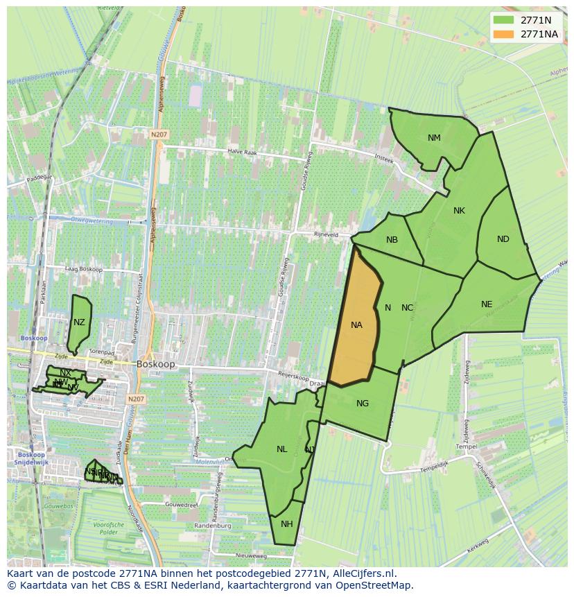 Afbeelding van het postcodegebied 2771 NA op de kaart.