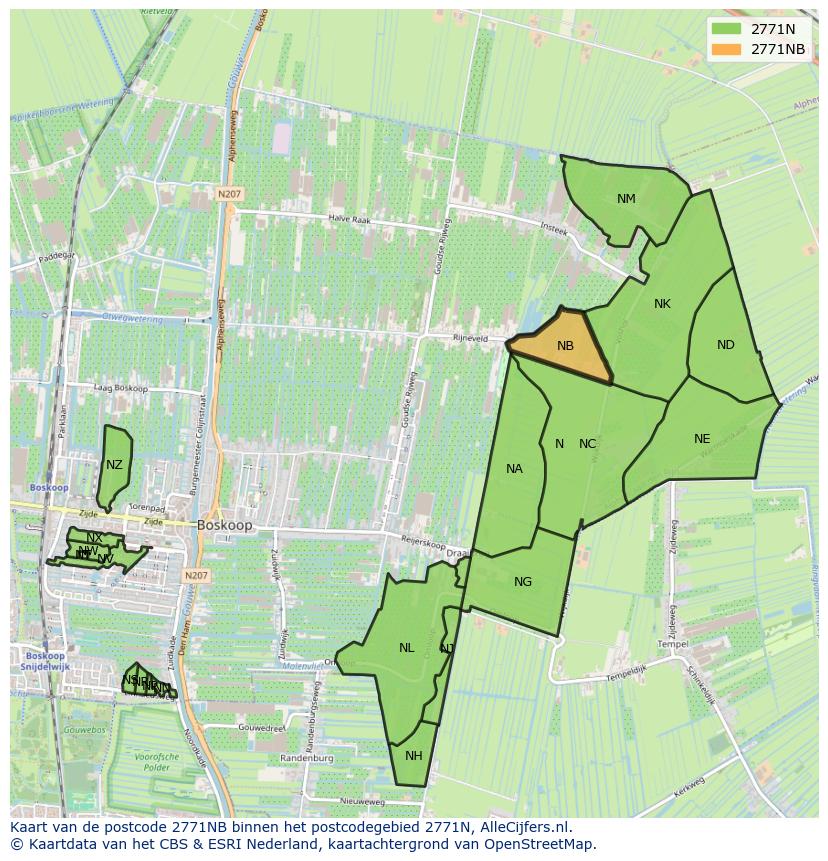 Afbeelding van het postcodegebied 2771 NB op de kaart.