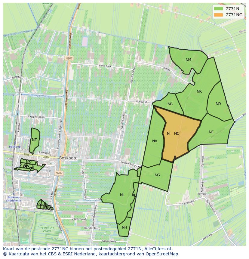 Afbeelding van het postcodegebied 2771 NC op de kaart.