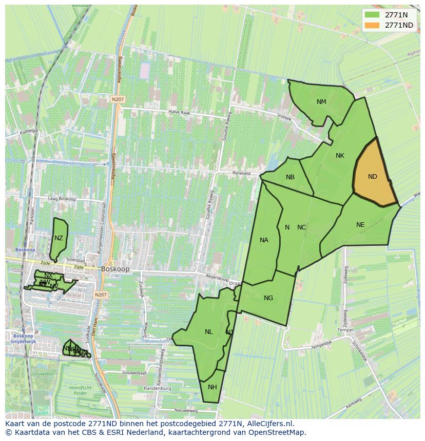 Afbeelding van het postcodegebied 2771 ND op de kaart.