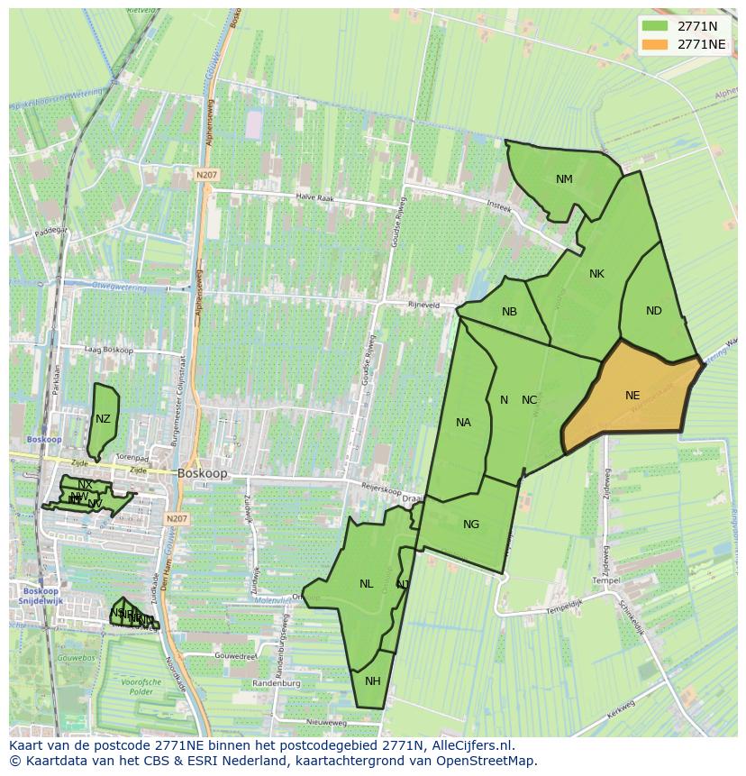 Afbeelding van het postcodegebied 2771 NE op de kaart.