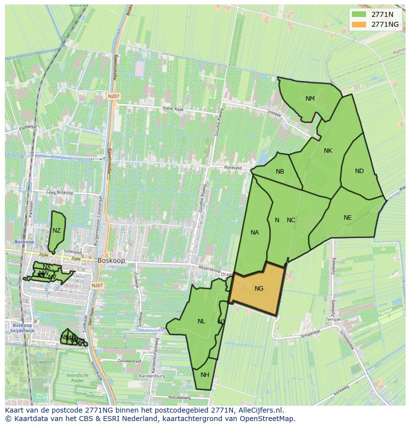 Afbeelding van het postcodegebied 2771 NG op de kaart.