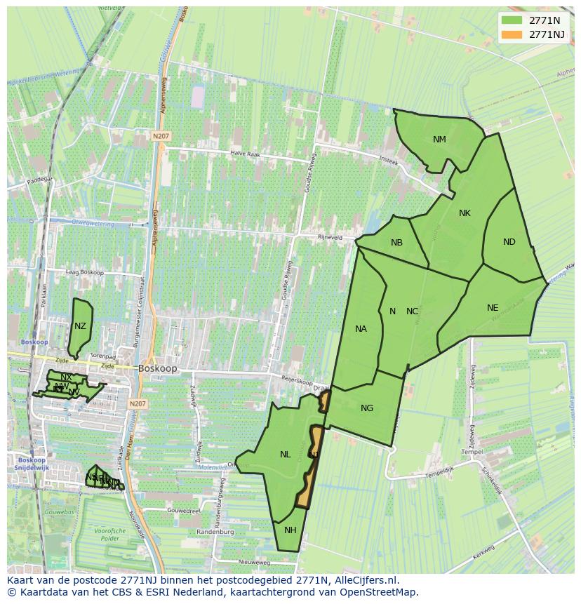 Afbeelding van het postcodegebied 2771 NJ op de kaart.