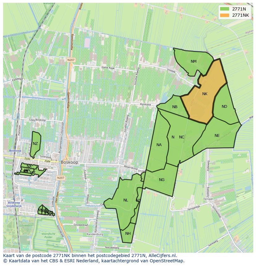 Afbeelding van het postcodegebied 2771 NK op de kaart.