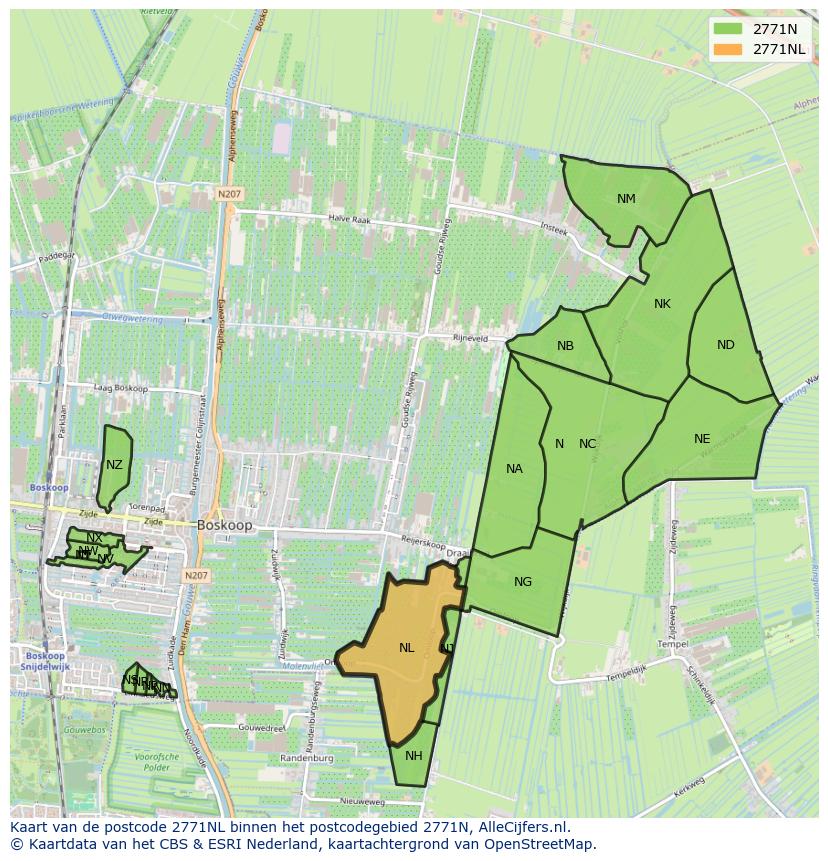 Afbeelding van het postcodegebied 2771 NL op de kaart.