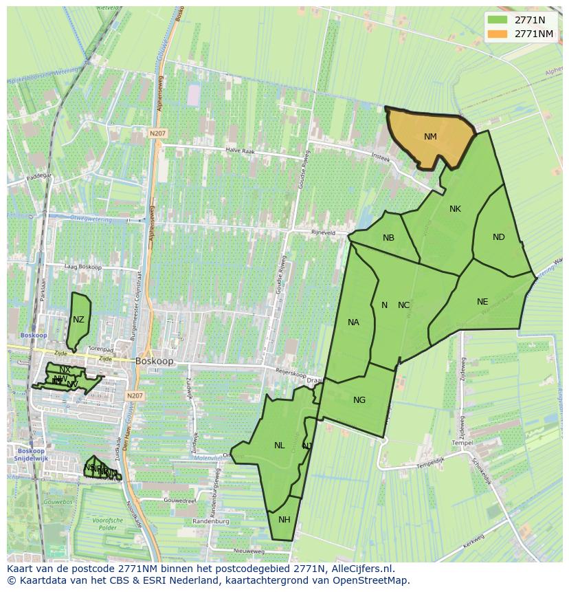 Afbeelding van het postcodegebied 2771 NM op de kaart.