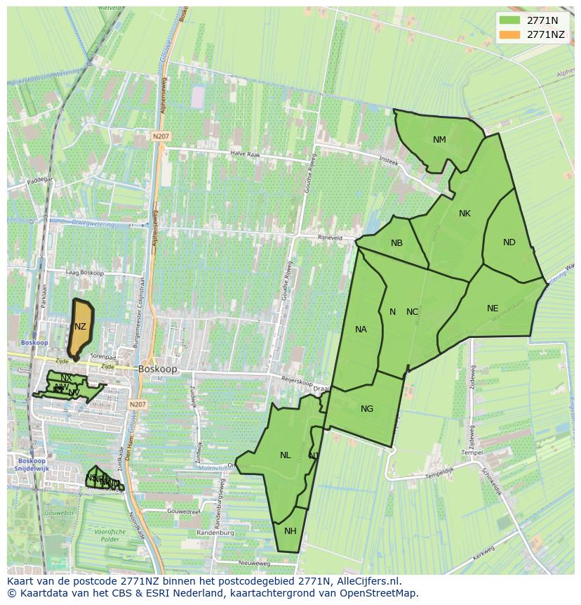 Afbeelding van het postcodegebied 2771 NZ op de kaart.