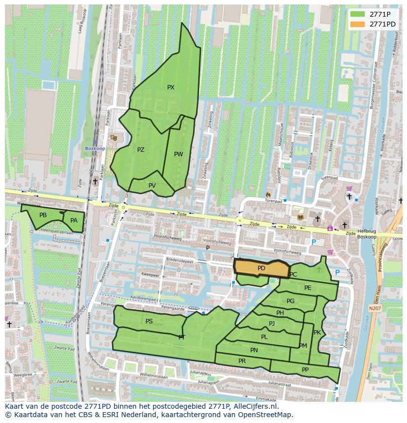 Afbeelding van het postcodegebied 2771 PD op de kaart.