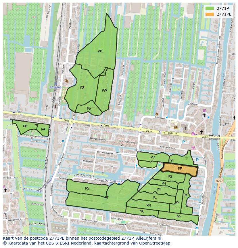 Afbeelding van het postcodegebied 2771 PE op de kaart.