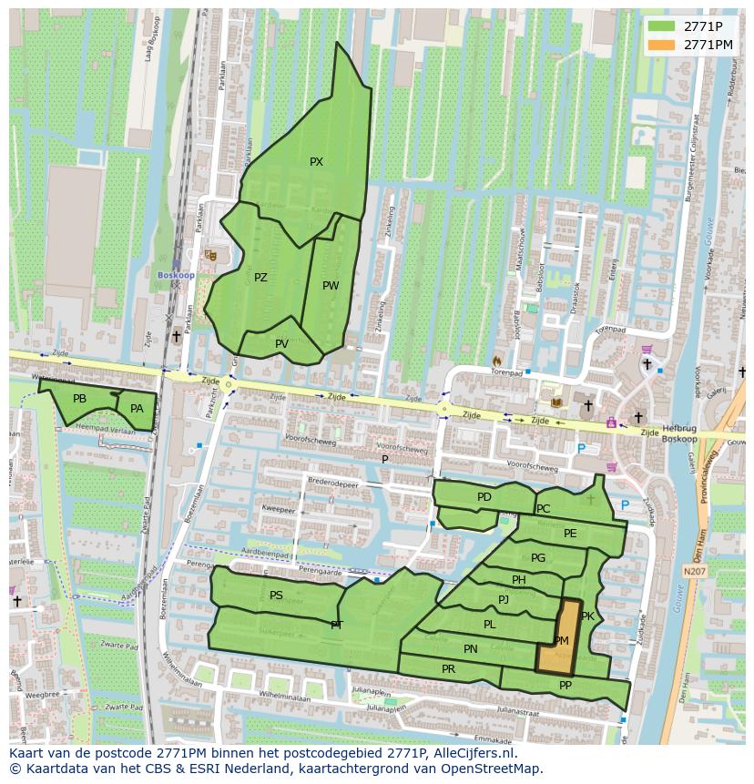 Afbeelding van het postcodegebied 2771 PM op de kaart.