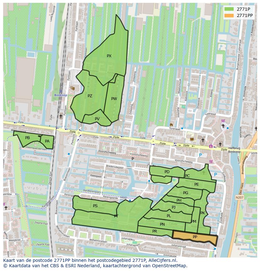Afbeelding van het postcodegebied 2771 PP op de kaart.