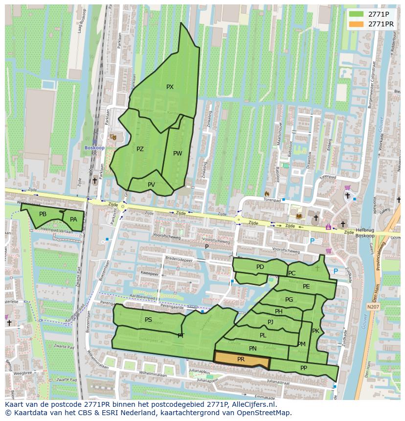 Afbeelding van het postcodegebied 2771 PR op de kaart.