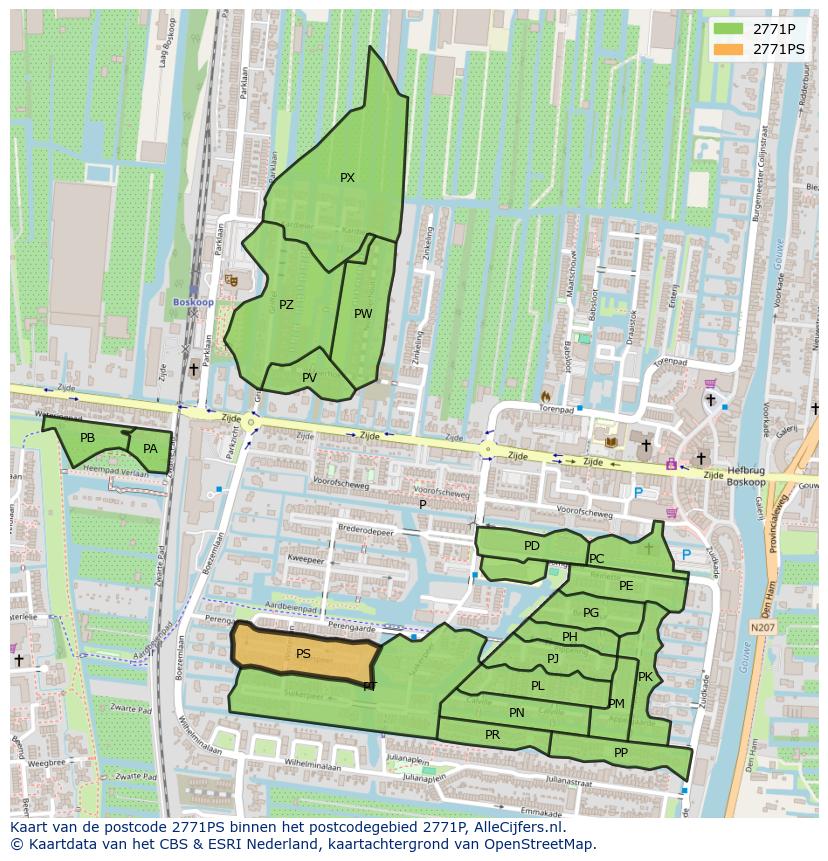 Afbeelding van het postcodegebied 2771 PS op de kaart.