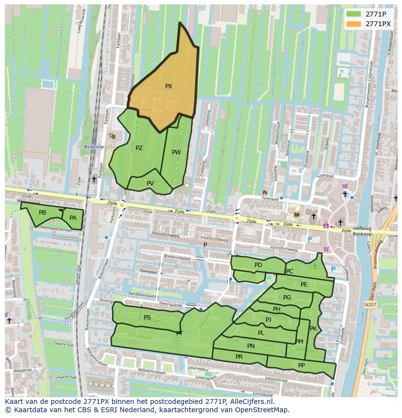 Afbeelding van het postcodegebied 2771 PX op de kaart.