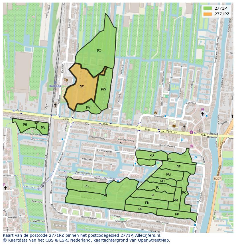 Afbeelding van het postcodegebied 2771 PZ op de kaart.