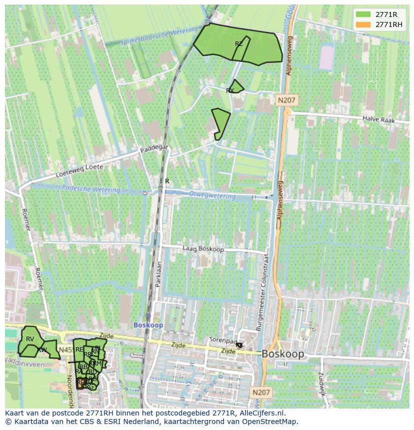Afbeelding van het postcodegebied 2771 RH op de kaart.