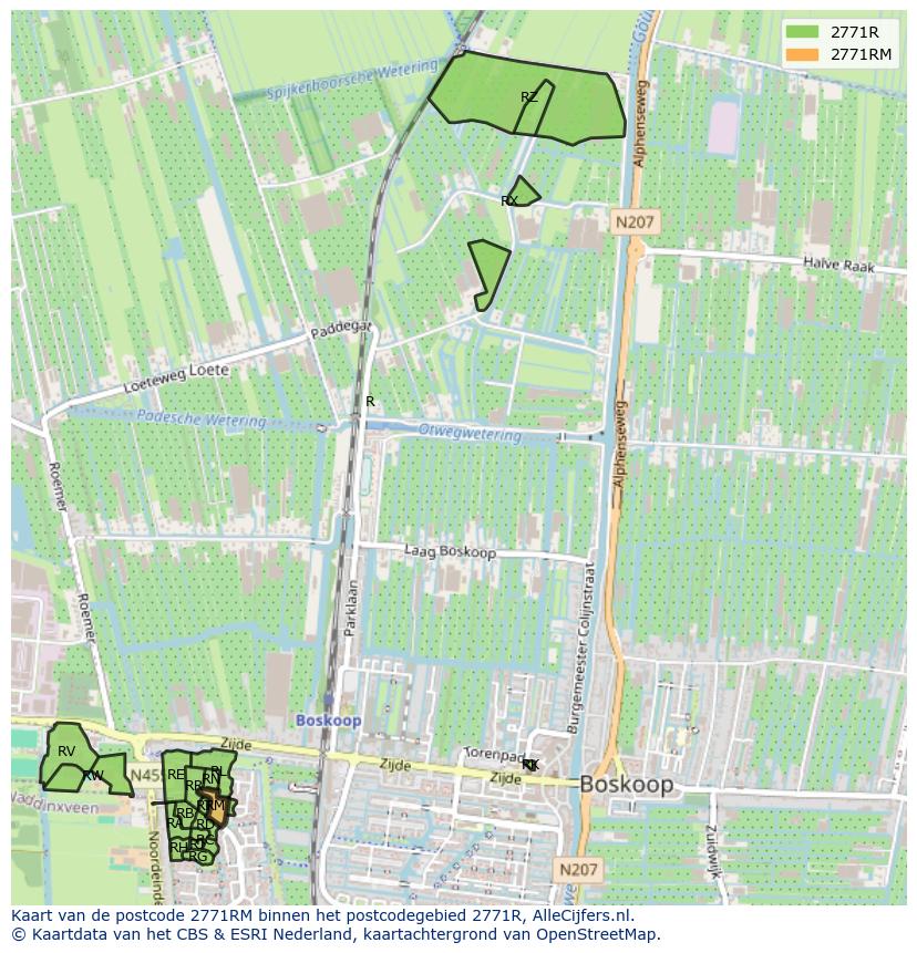 Afbeelding van het postcodegebied 2771 RM op de kaart.