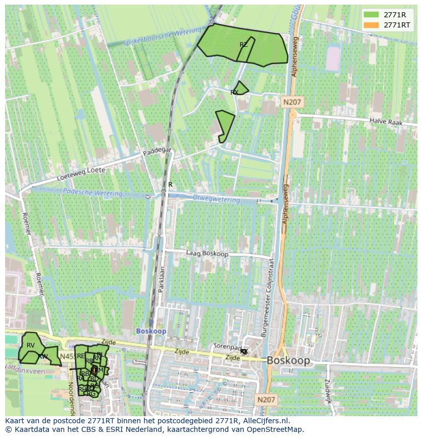 Afbeelding van het postcodegebied 2771 RT op de kaart.