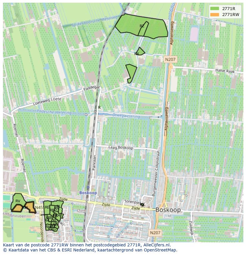 Afbeelding van het postcodegebied 2771 RW op de kaart.