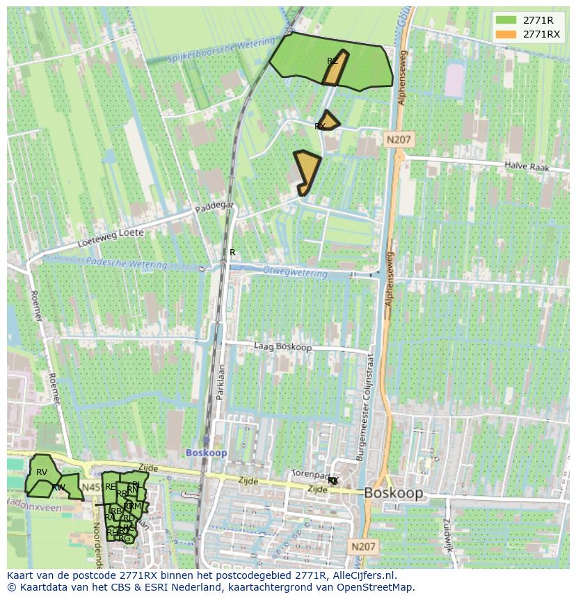Afbeelding van het postcodegebied 2771 RX op de kaart.