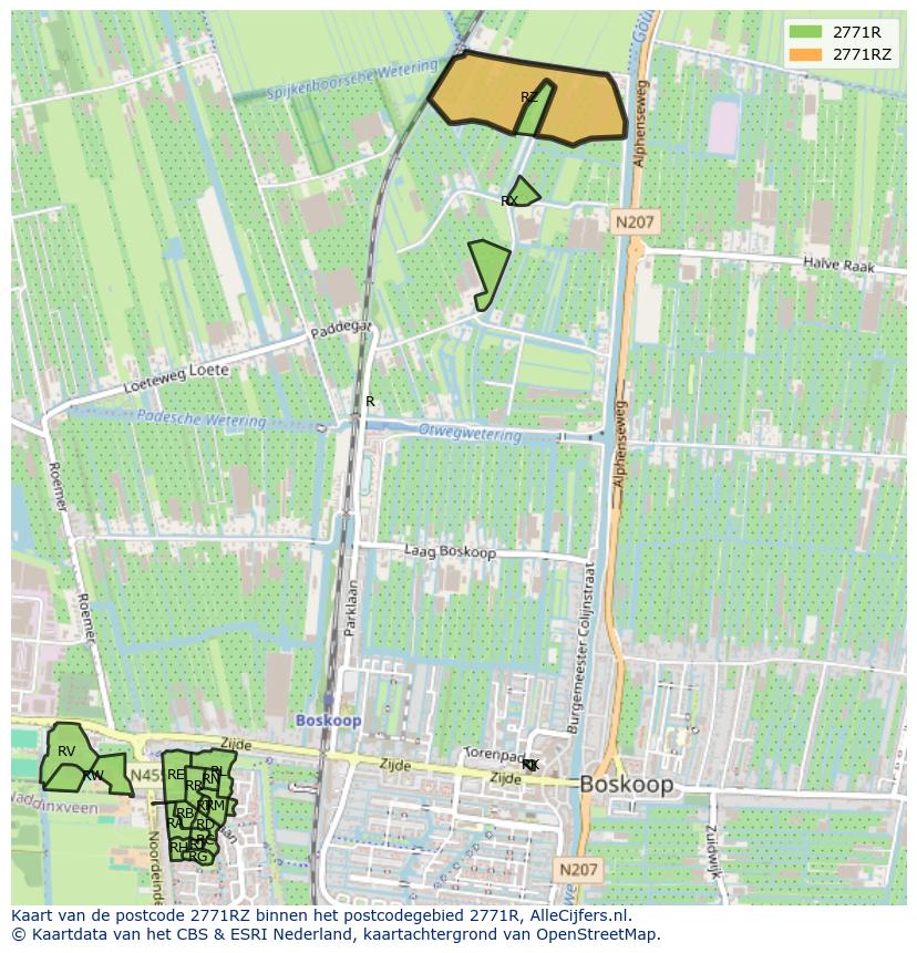 Afbeelding van het postcodegebied 2771 RZ op de kaart.