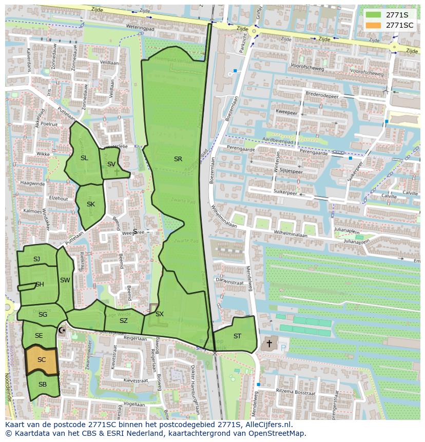 Afbeelding van het postcodegebied 2771 SC op de kaart.