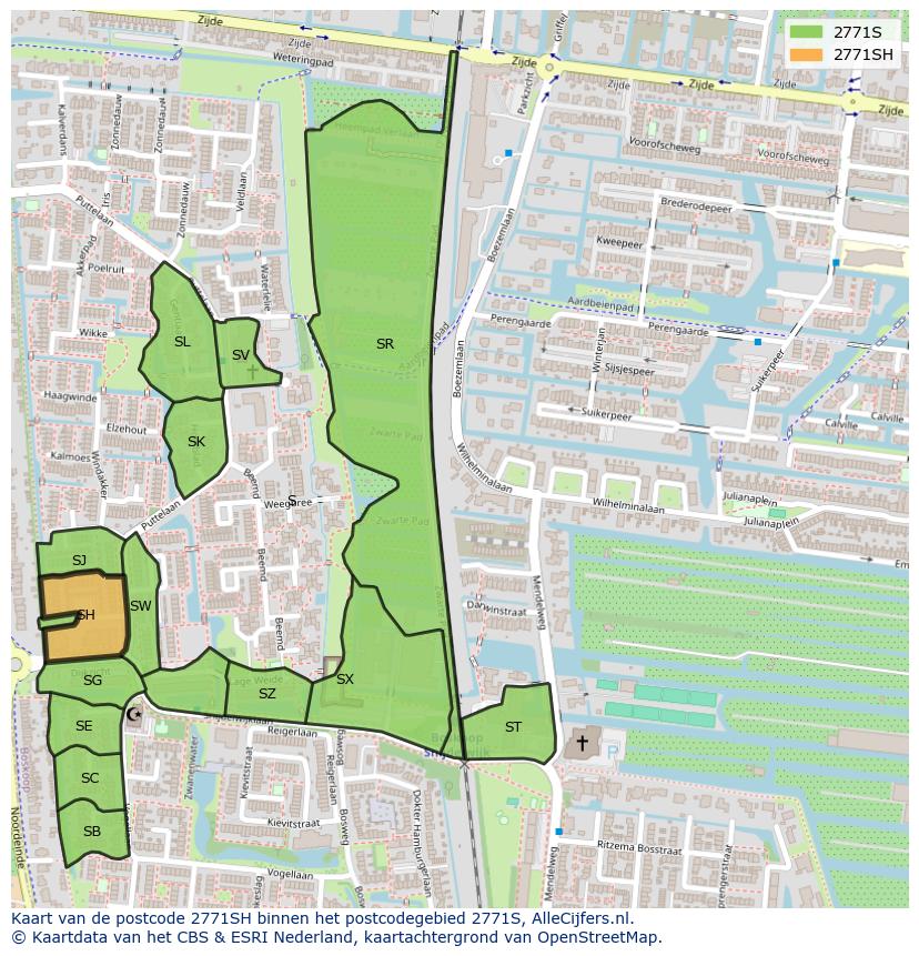 Afbeelding van het postcodegebied 2771 SH op de kaart.
