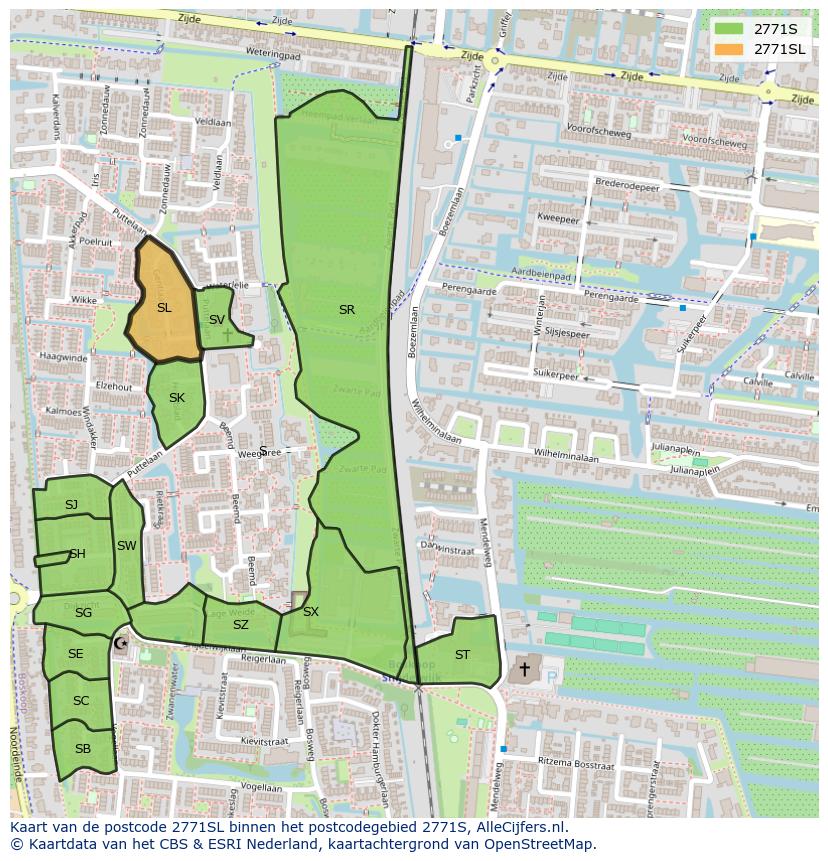 Afbeelding van het postcodegebied 2771 SL op de kaart.
